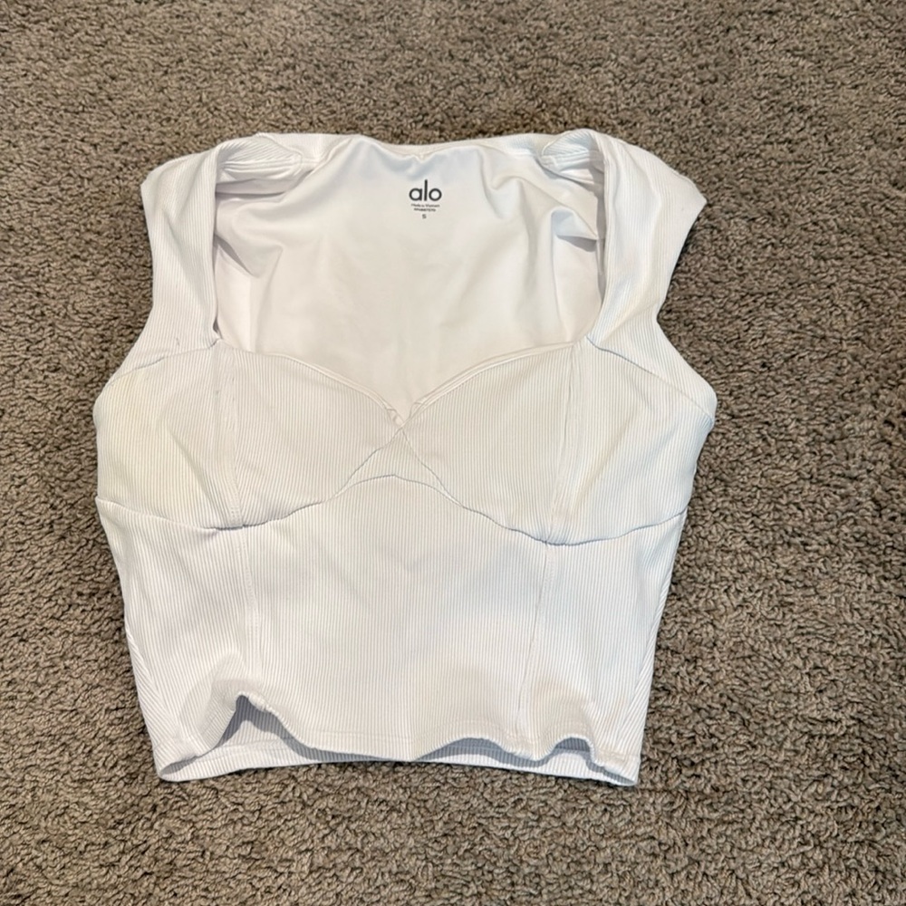 ALO Yoga White Ribbed Crop Top